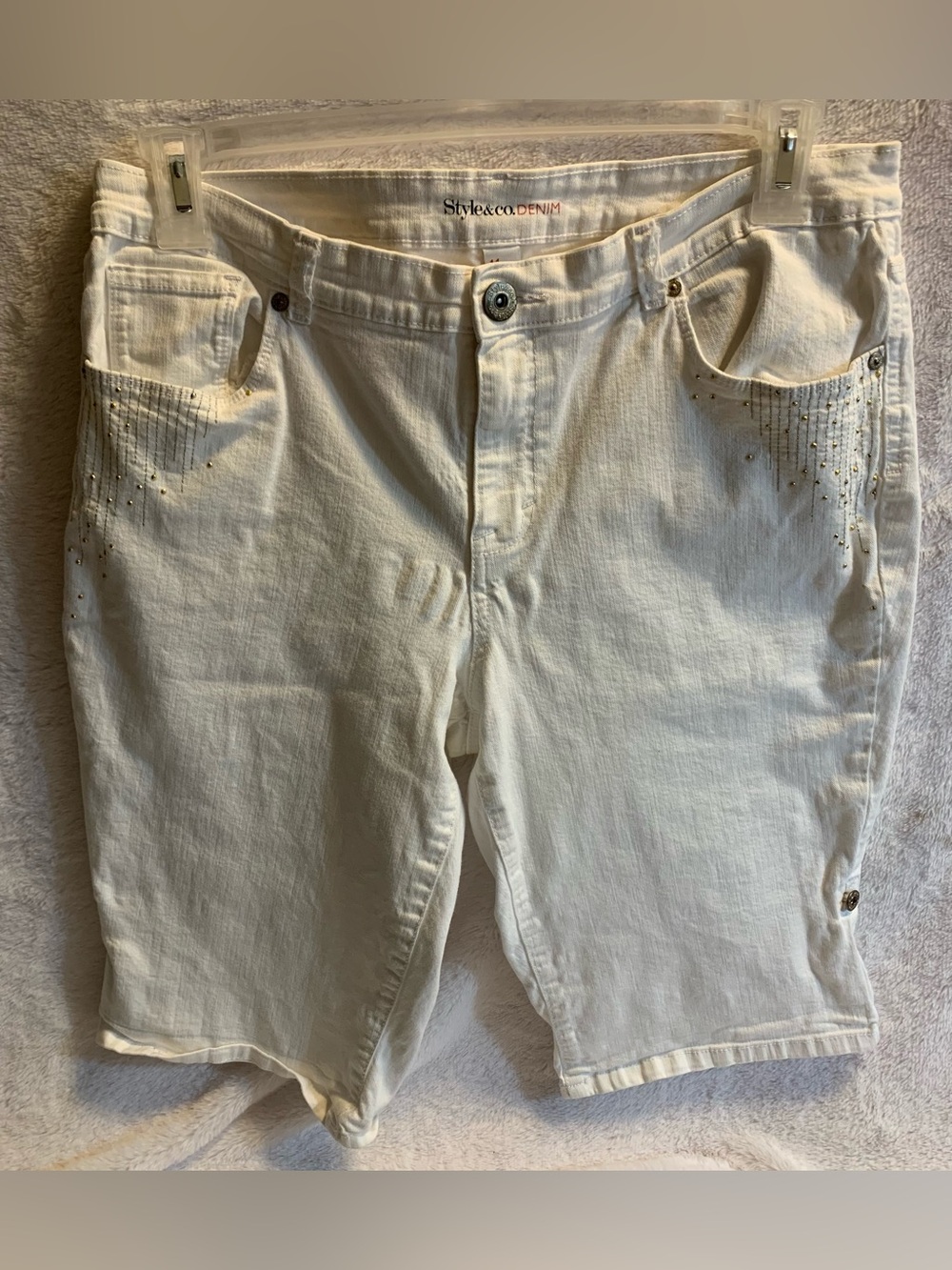 Style&co Denim Bermuda Shorts Embellished White Bermuda Shorts Size 14
